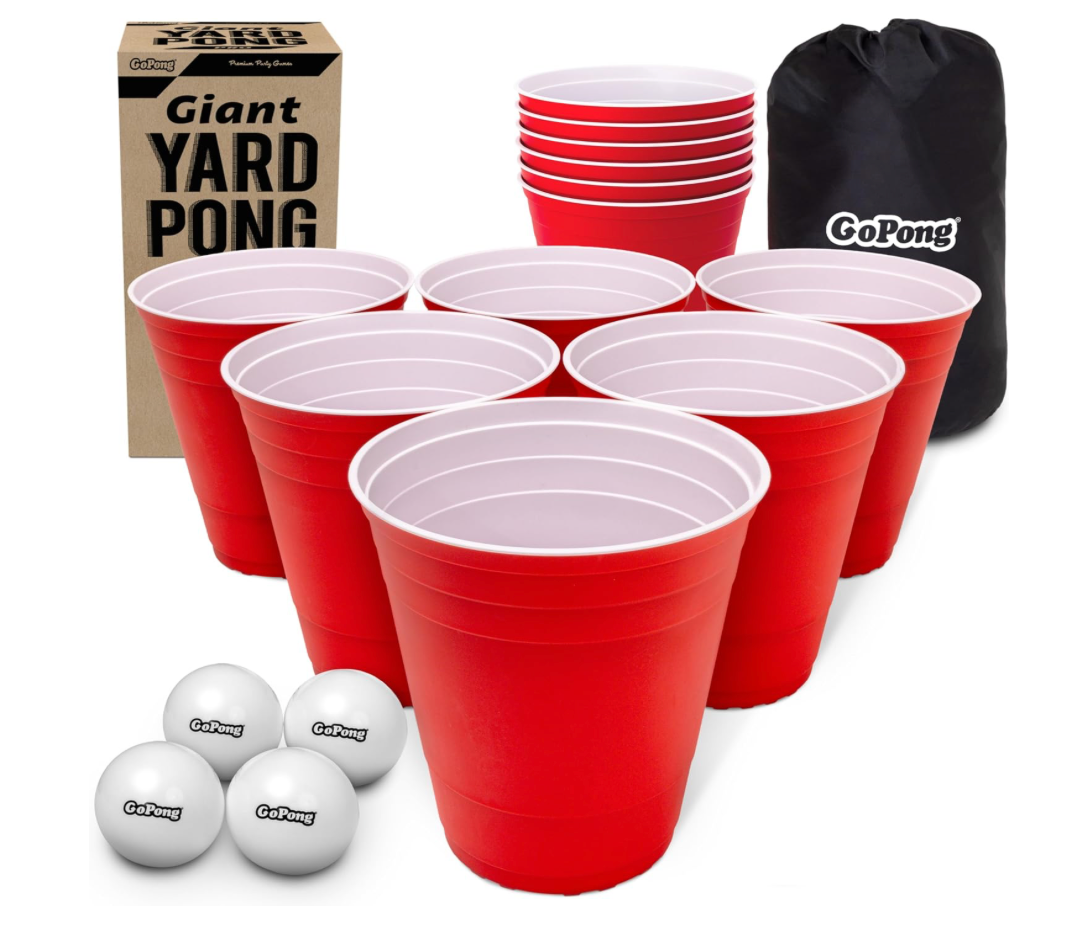 Giant Yard Pong Game Set with 12 Cups & 4 Balls