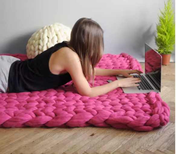 Thumbnail: Chunky Knit Blanket Throw Cozy Textured Home Accent