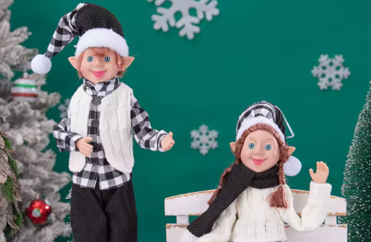 Thumbnail: Elf on the Shelf Country Cousins Couple | Plush Buffalo Plaid Holiday Decor