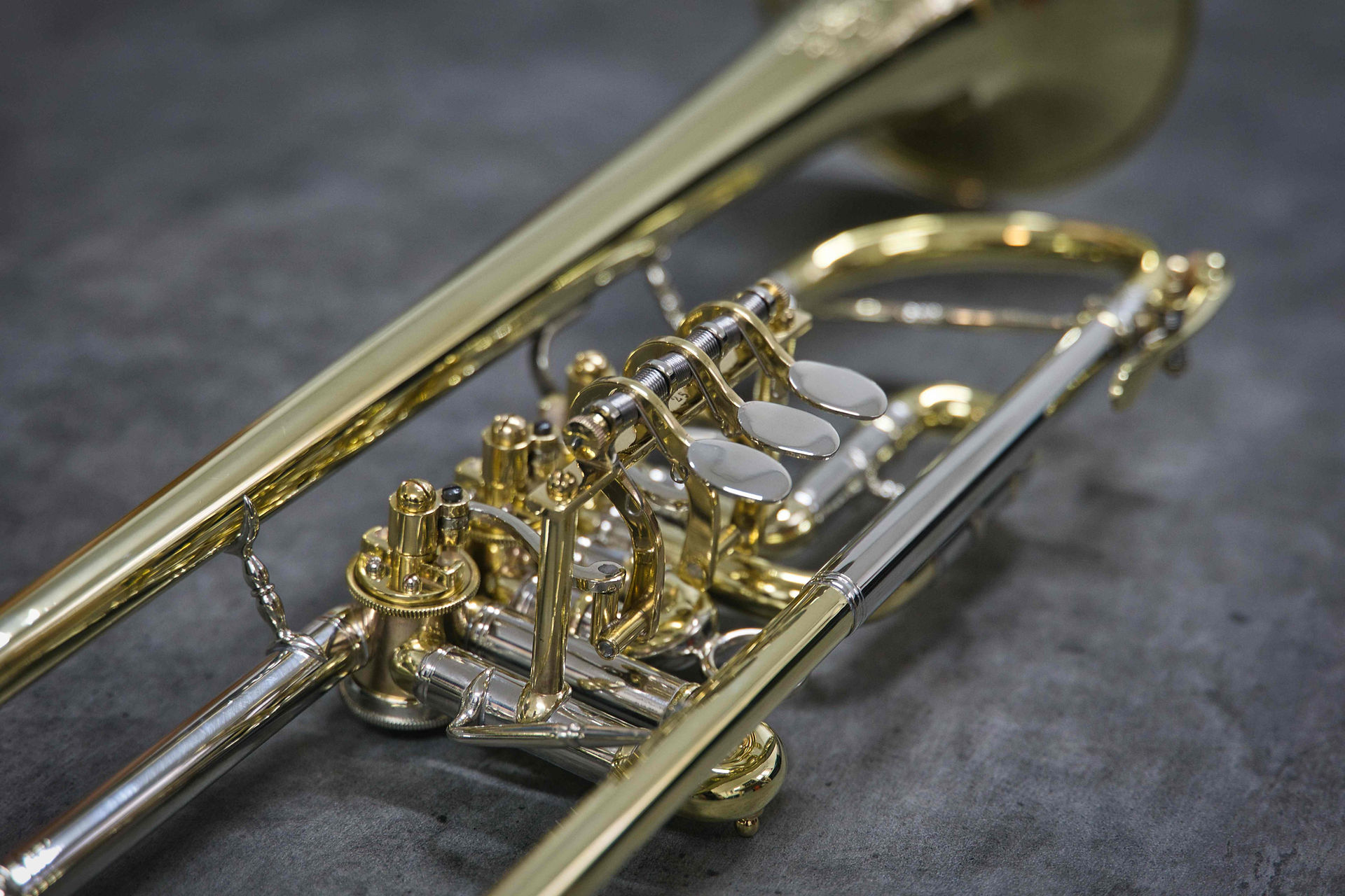 mechanics and valve block of a trumpet after general overhaul