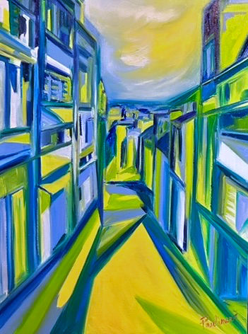 "La via della città" olio su tela cm 58x78