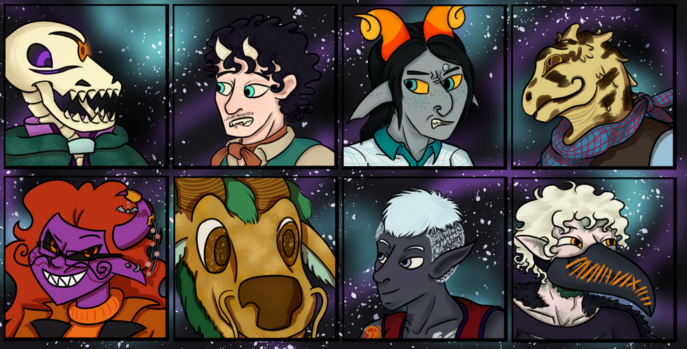 Icons drawn with different emotions, depicting a variety of characters such as a lizardfolk, a skeleton, and a cartoon devil.