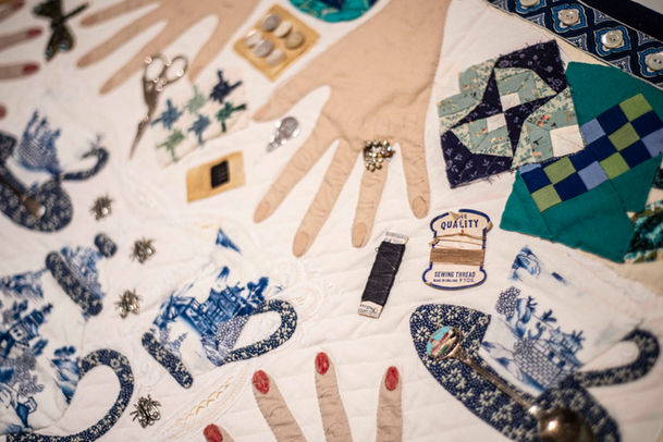 (detail) Lisa Anderson, Our lives laid bare – we laugh we cry, 2017, Textiles and found objects, 92 x 90 cm, Courtesy the artist. Photo: Julia Broad