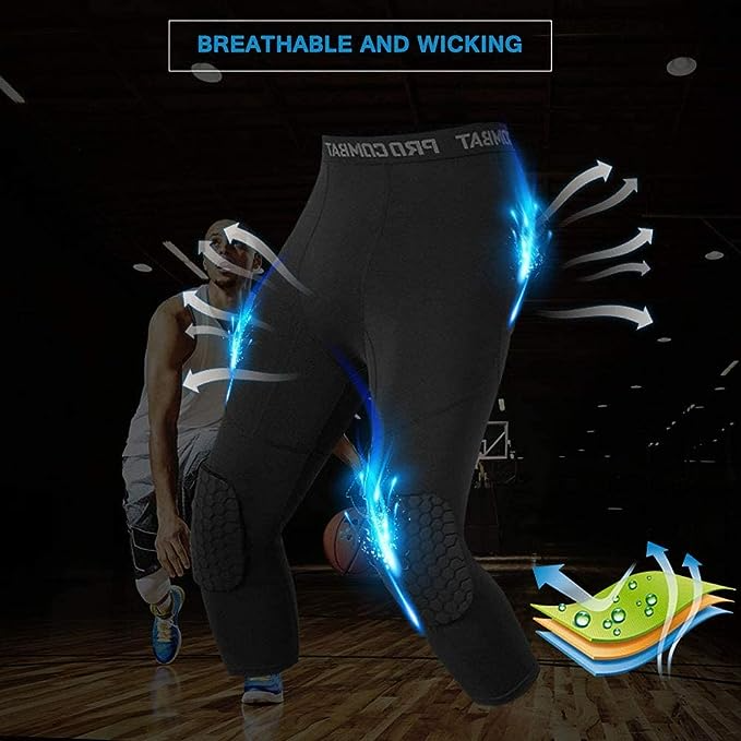 Thumbnail: Men's Basketball Sports Tight Pants 3/4 Compression Workout Leggings Knee Pads