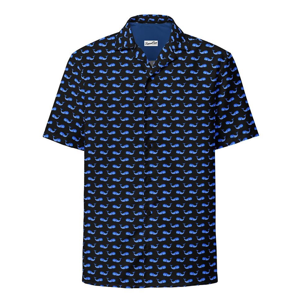 Thumbnail: Midnight Whale Party Button Down Hawaiian Shirt - Coastal Summer 2024 Collection