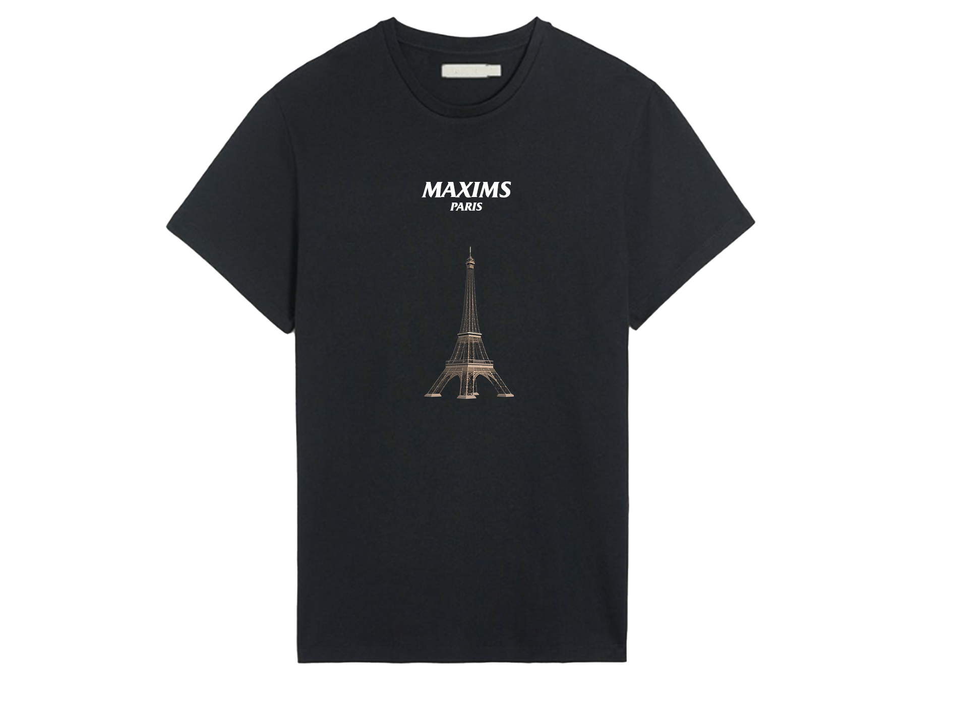 Maxims Eiffel Tower Paris Black T-Shirt