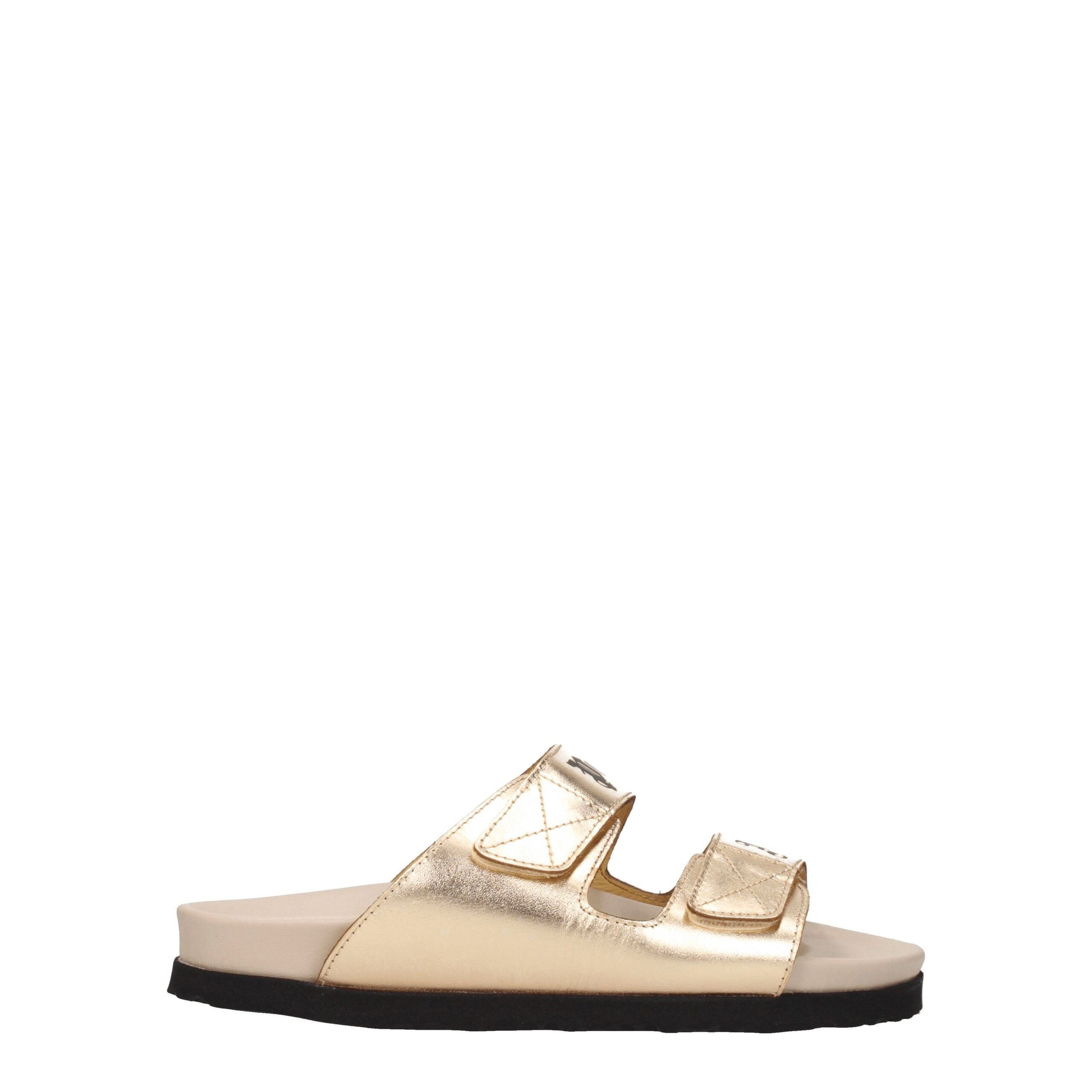 Palm Angels Gold Leather Slippers