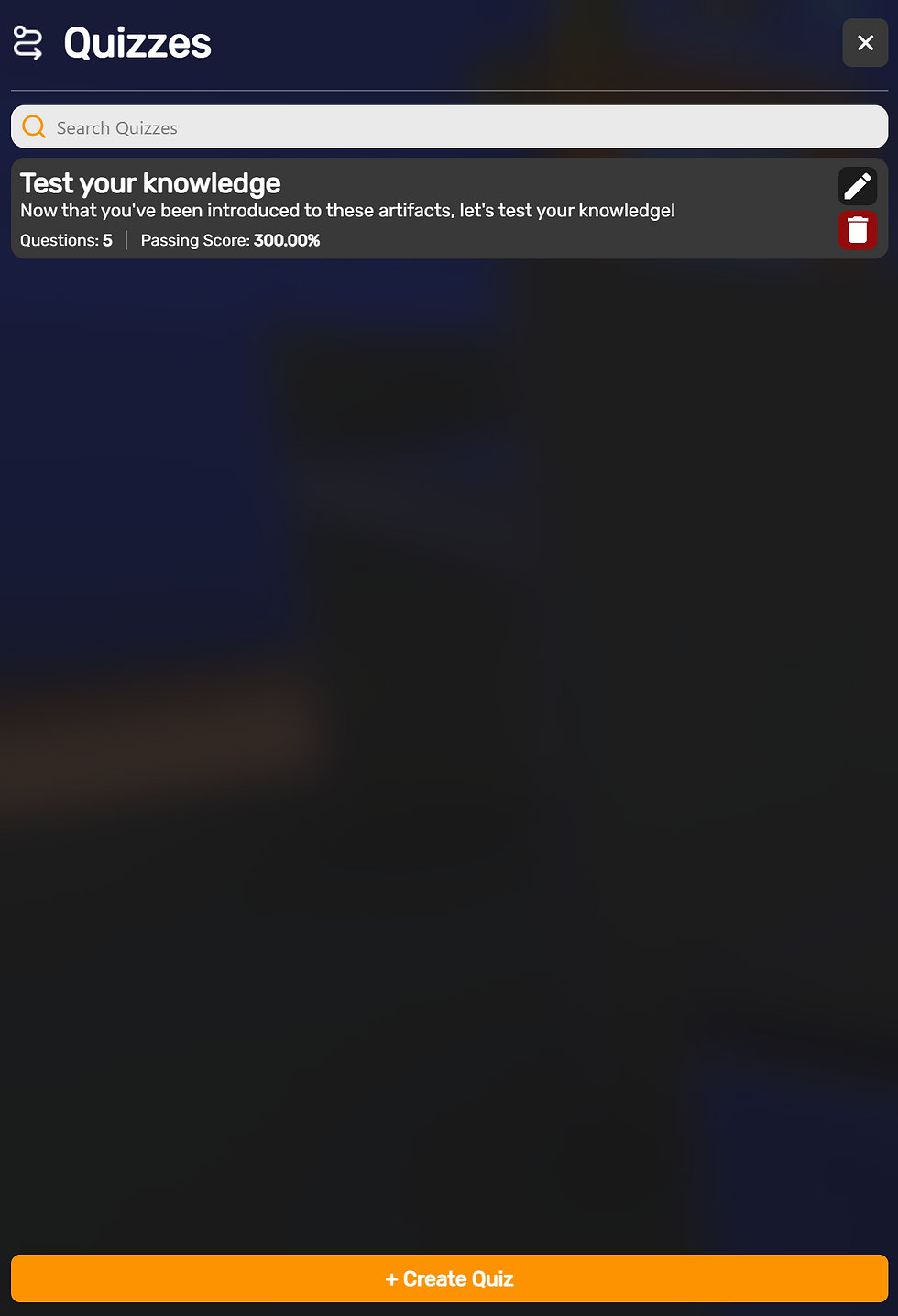 Quizzes Menu