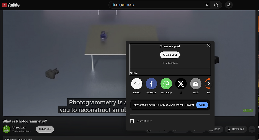 A view of the YouTube share menu