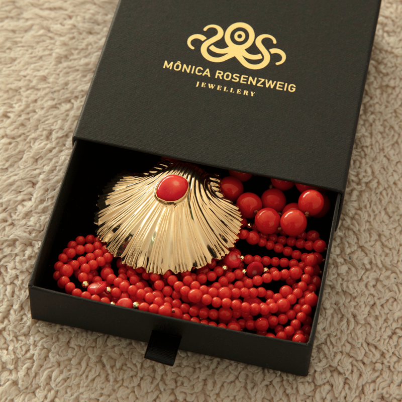 Miniatura: Colar vermelho coral Golden Shell - prata dourada