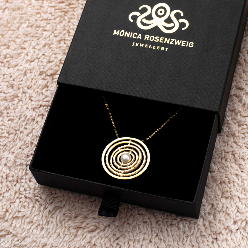 Thumbnail: Wheels of Time Pearl Necklace - 18K gold-plated silver necklace