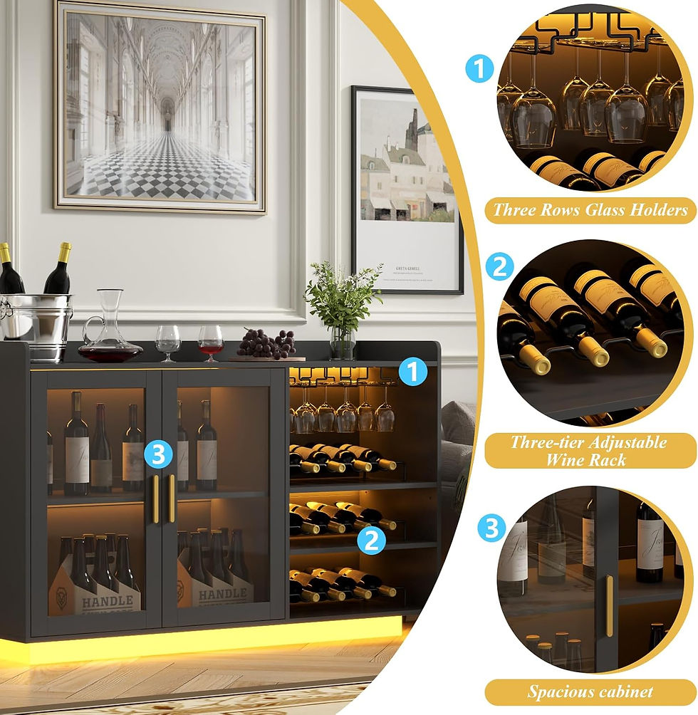 Thumbnail: Loomie Wine Bar Cabinet with LED Lights, Floating Coffee Bar with Glass Rack an