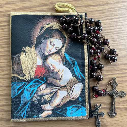Our Lady and the Infant Jesus Tapestry Rosary Pouch