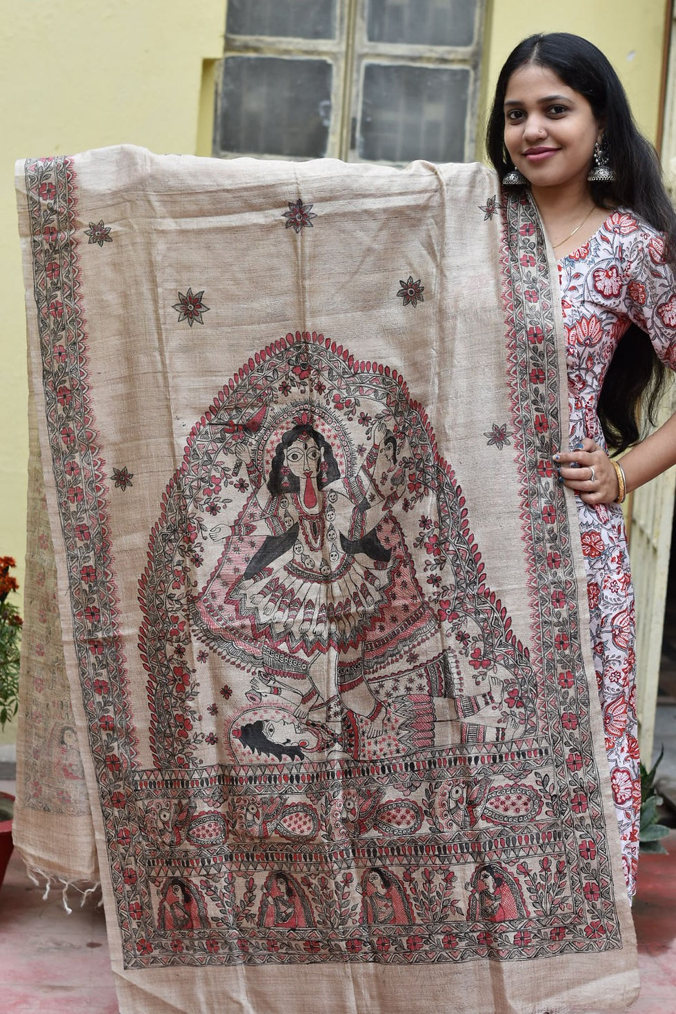 Thumbnail: Shyama Maa- Madhubani Tussar Silk Dupatta