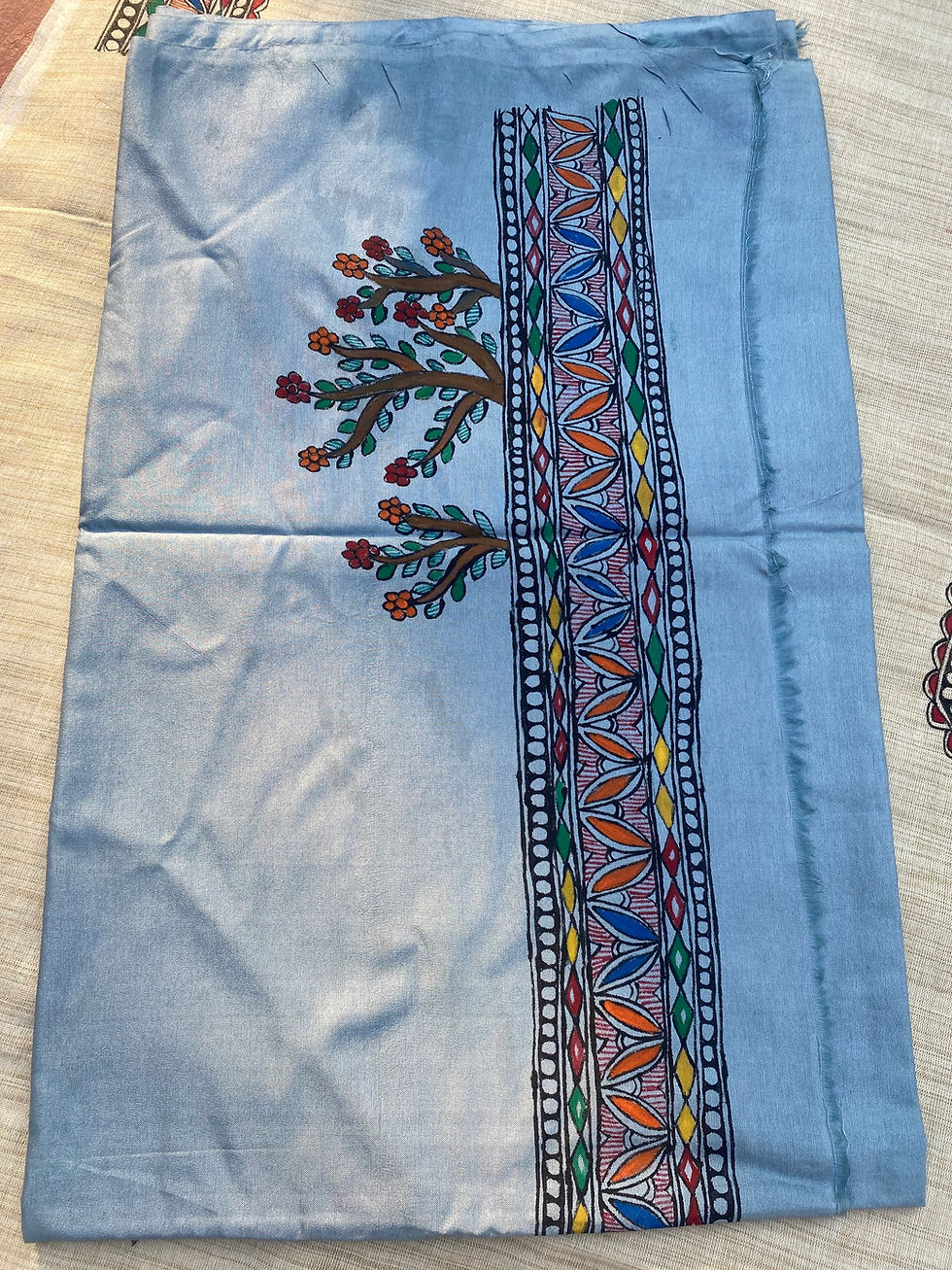 Thumbnail: Geetanjali Madhubani Handpainted khadi cotton suit set 