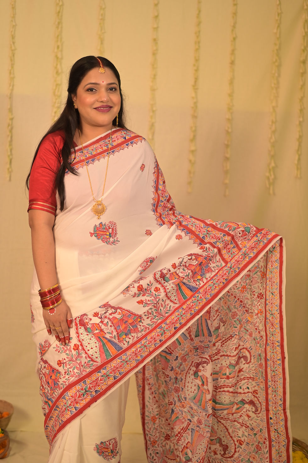 Thumbnail: Geetanjali 'Murali  Mohini' Handpainted Madhubani Crepe Silk Saree