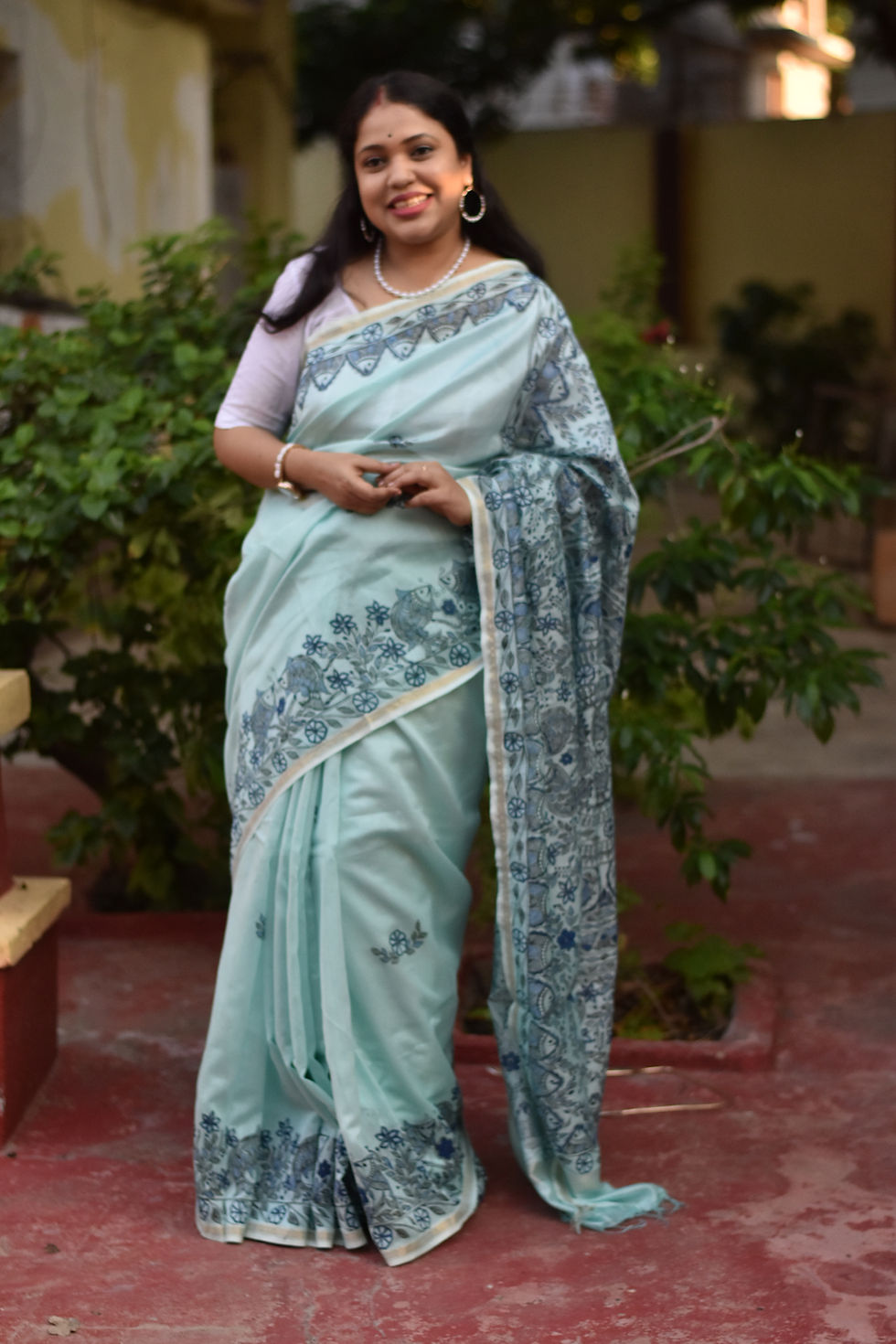 Thumbnail: Geetanjali ‘Asmani Gagan’ Handpainted Madhubani Chanderi Silk Saree