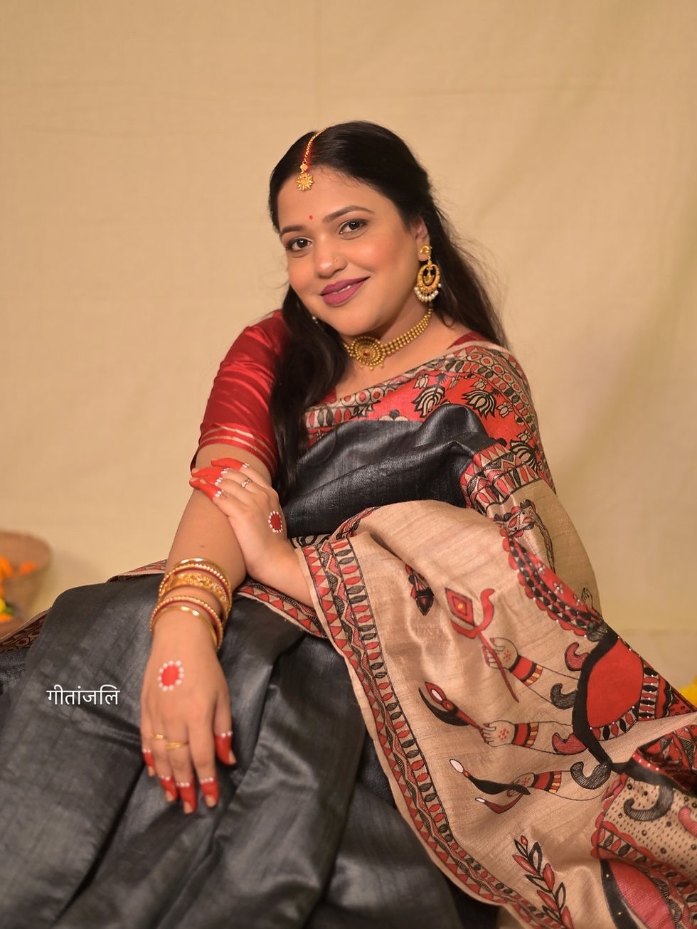 Thumbnail: Geetanjali ‘Gaja Vijaya’ Maa Durga Madhubani Handpainted Tussar Silk Mark Saree