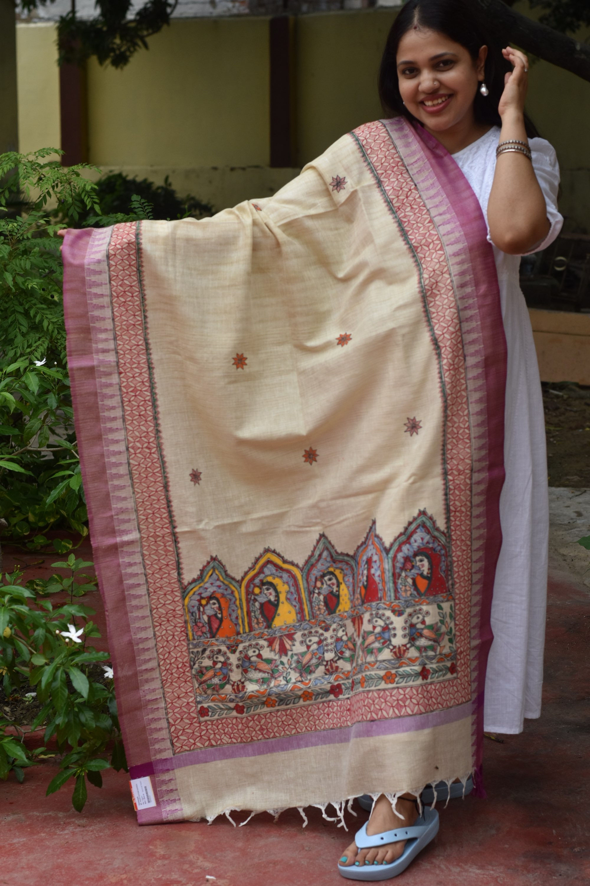 Geetanjali Handpainted Madhubani khadi cotton Dupatta
