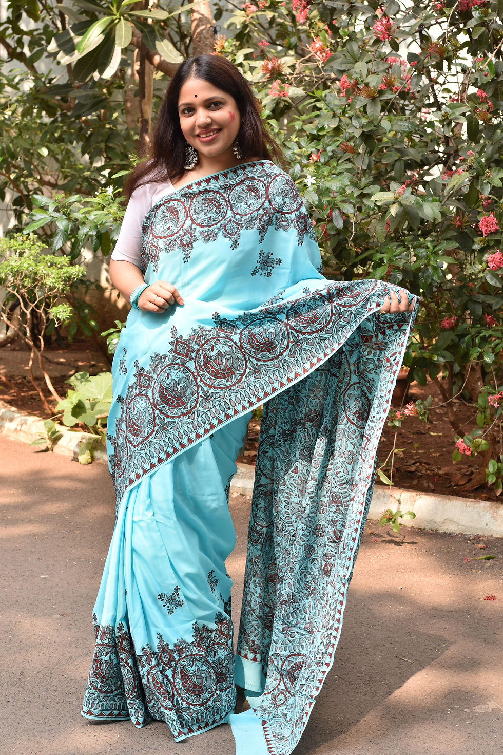 Thumbnail: Abeer 'Neel Meen Raas' Handpainted Madhubani Crepe Silk Saree