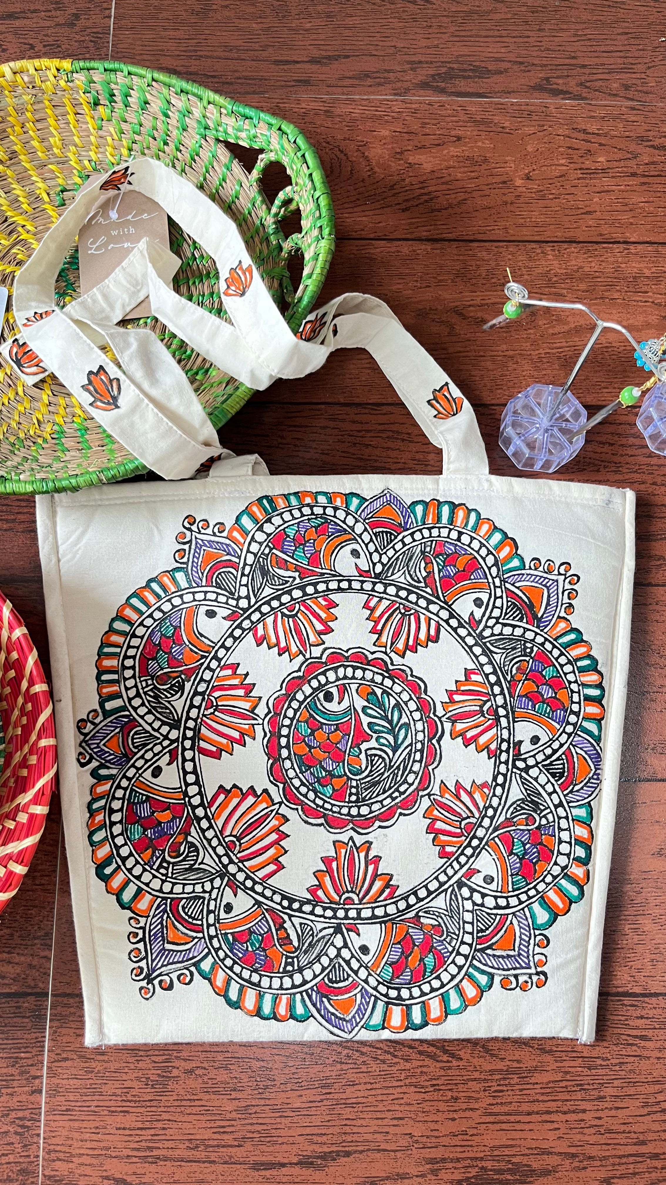 Handpainted Madhubani Tote Bag 