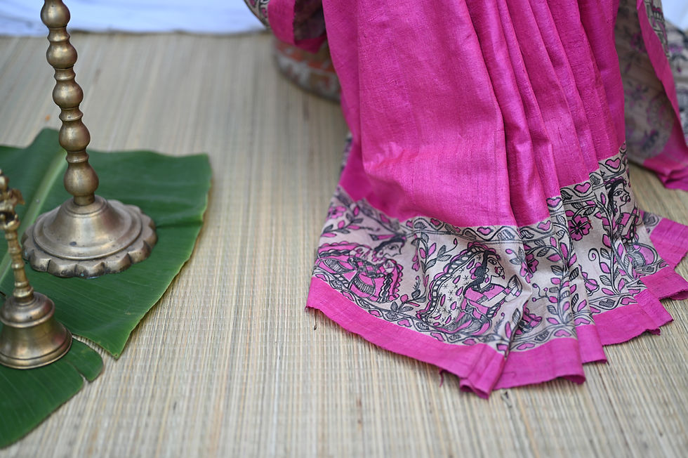 Thumbnail: Sarvamangla :Maa Durga Handpainted Madhubani Tussar silk saree with 9 avartars
