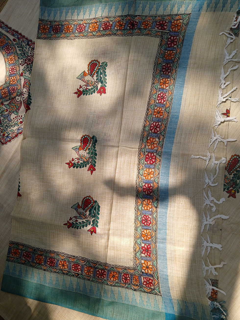 Thumbnail: Geetanjali Morni Baag Handpainted Madhubani khadi cotton suit set 