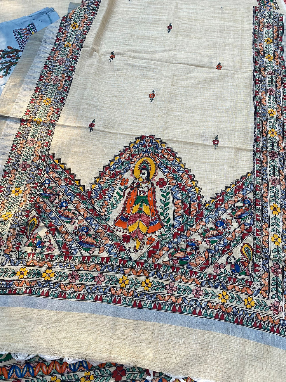 Thumbnail: Geetanjali Madhubani Handpainted khadi cotton suit set 