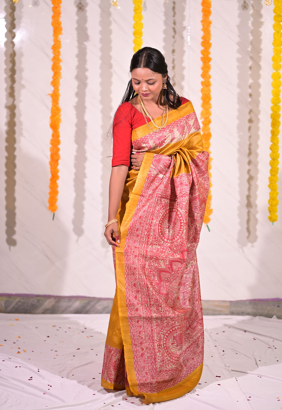 Thumbnail: Raktanjali : Handpainted Madhubani Tussar Silk Saree