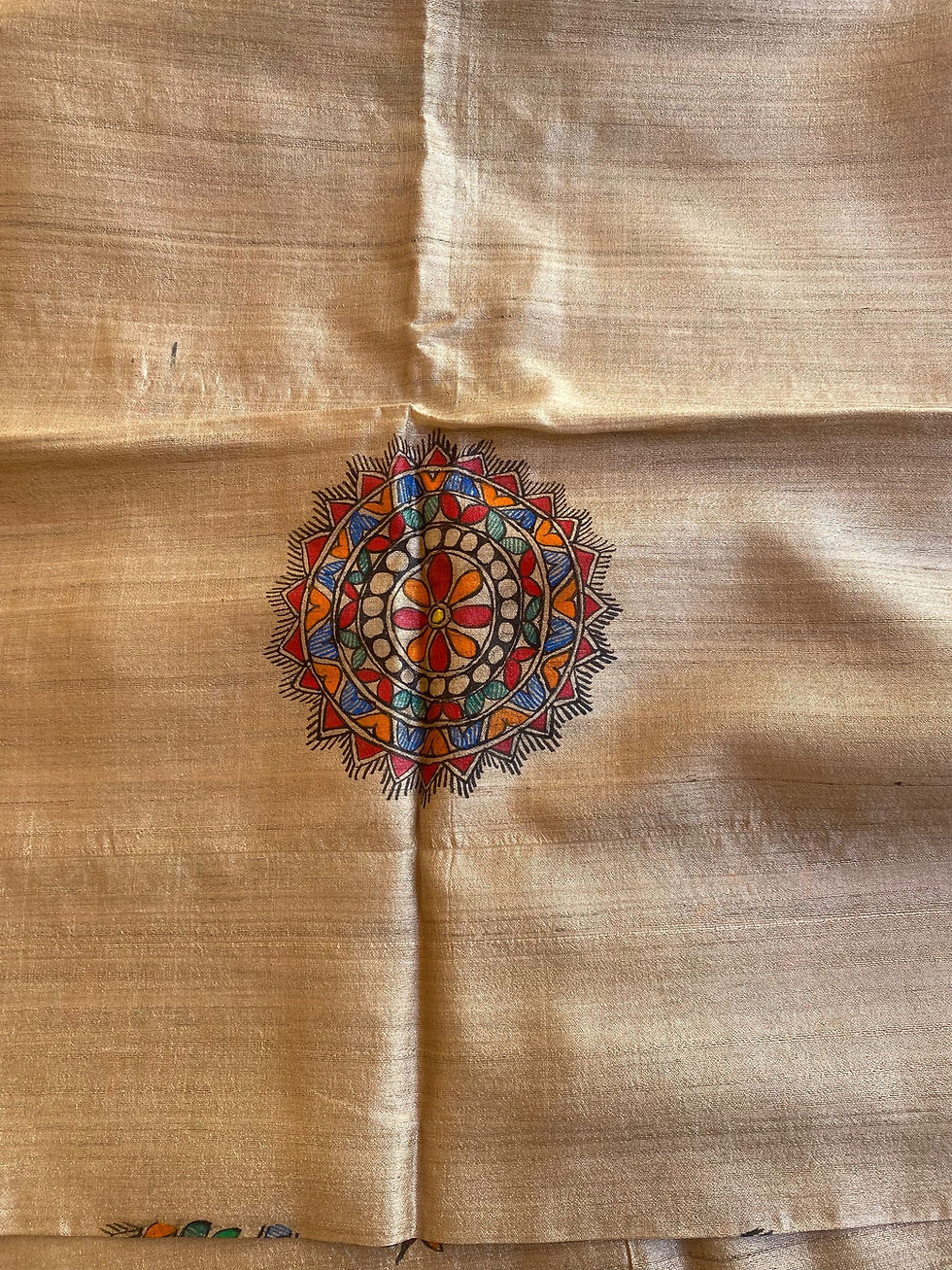 Thumbnail: Geetanjali Handpainted Madhubani Tussar silk suit with Dupatta 