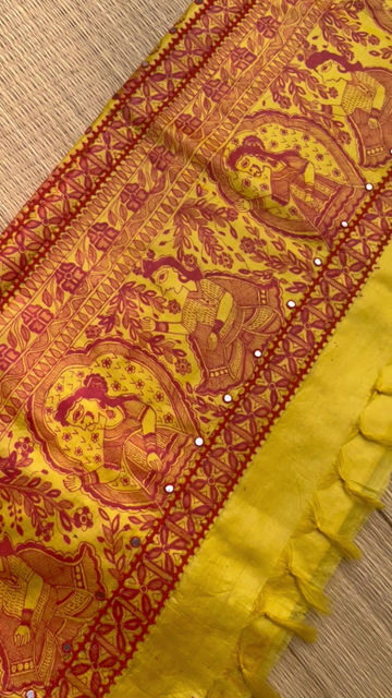 Thumbnail: Haldi Kusum Madhubani & Sindhi Kadhai Bhagalpuri Silk Saree