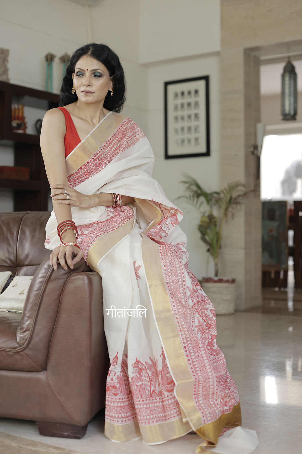 Thumbnail: Sharmila : Dulha Dulhan Handpainted Kerela Cotton saree