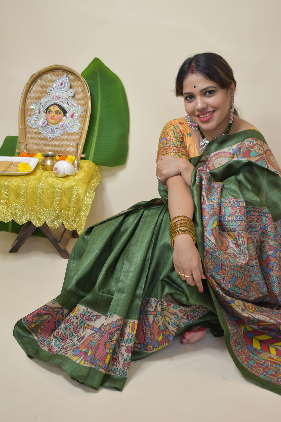 Thumbnail: Shailaputri Handpainted Madhubani 'Doli Kahaar' Tussar Silk Saree