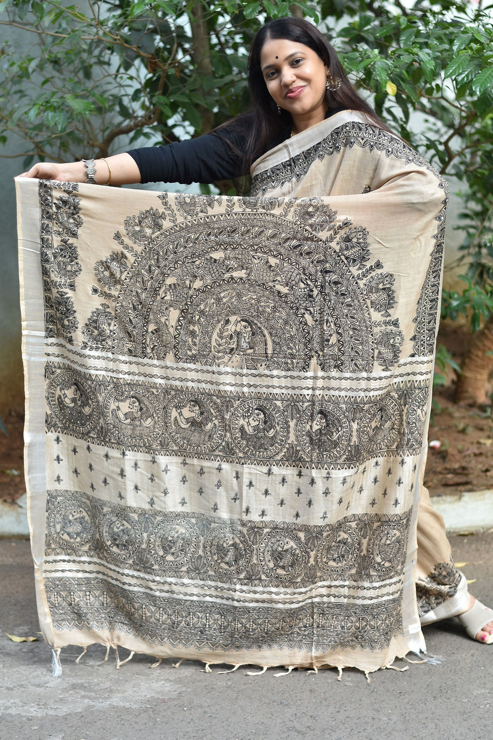 Thumbnail: Abeer 'Mitti' Handpainted Madhubani Linen Cotton Saree