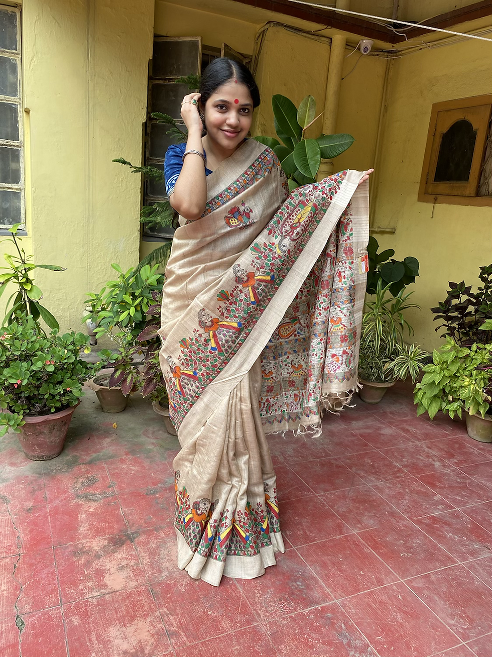 Thumbnail: Doli Kahaar - Madhubani, handpainted Pure Tussar Silk Saree