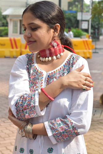 Laal Gamcha Fabric-Handcrafted choker 