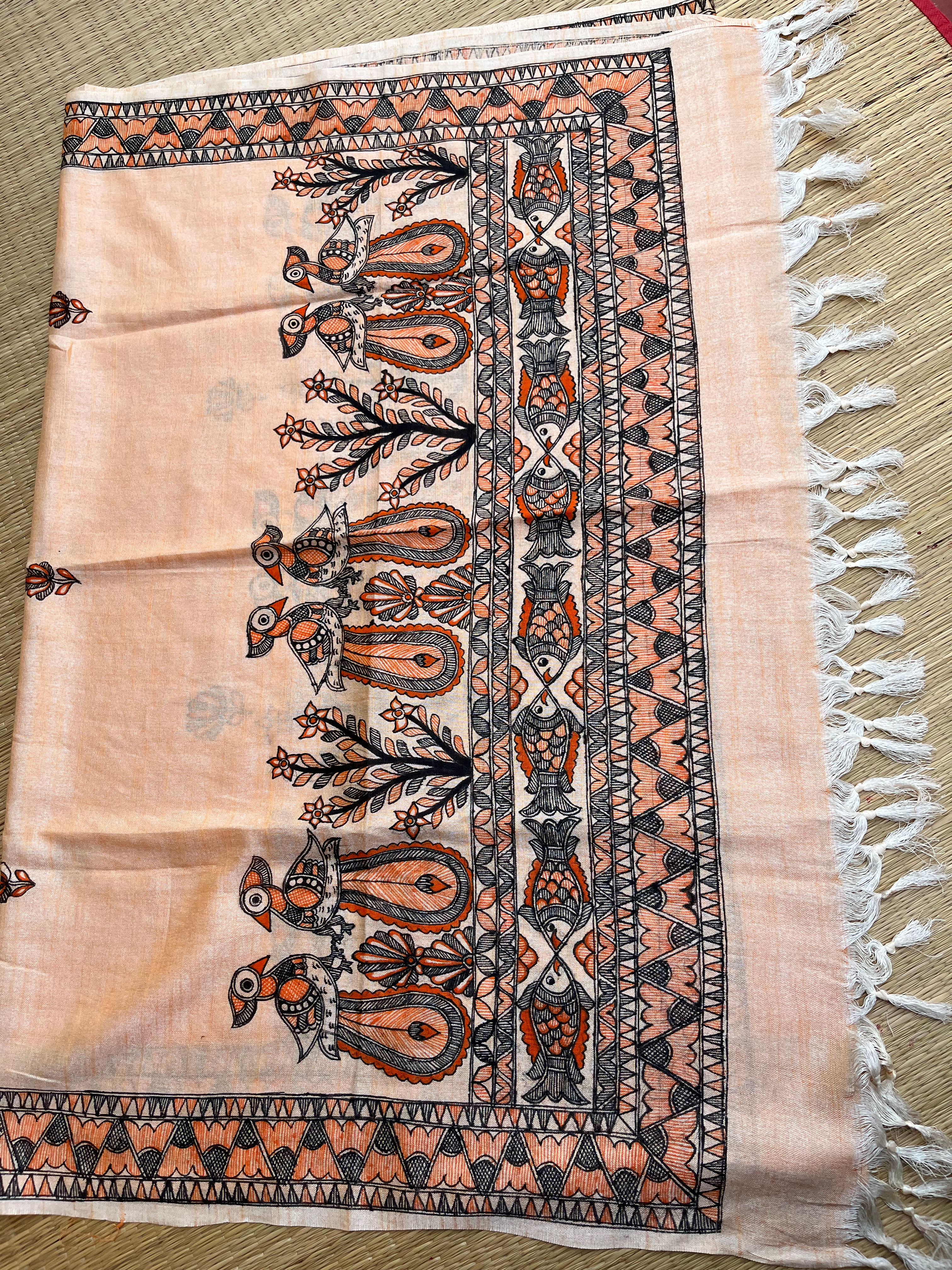 Handpainted Madhubani cotton Dupatta 