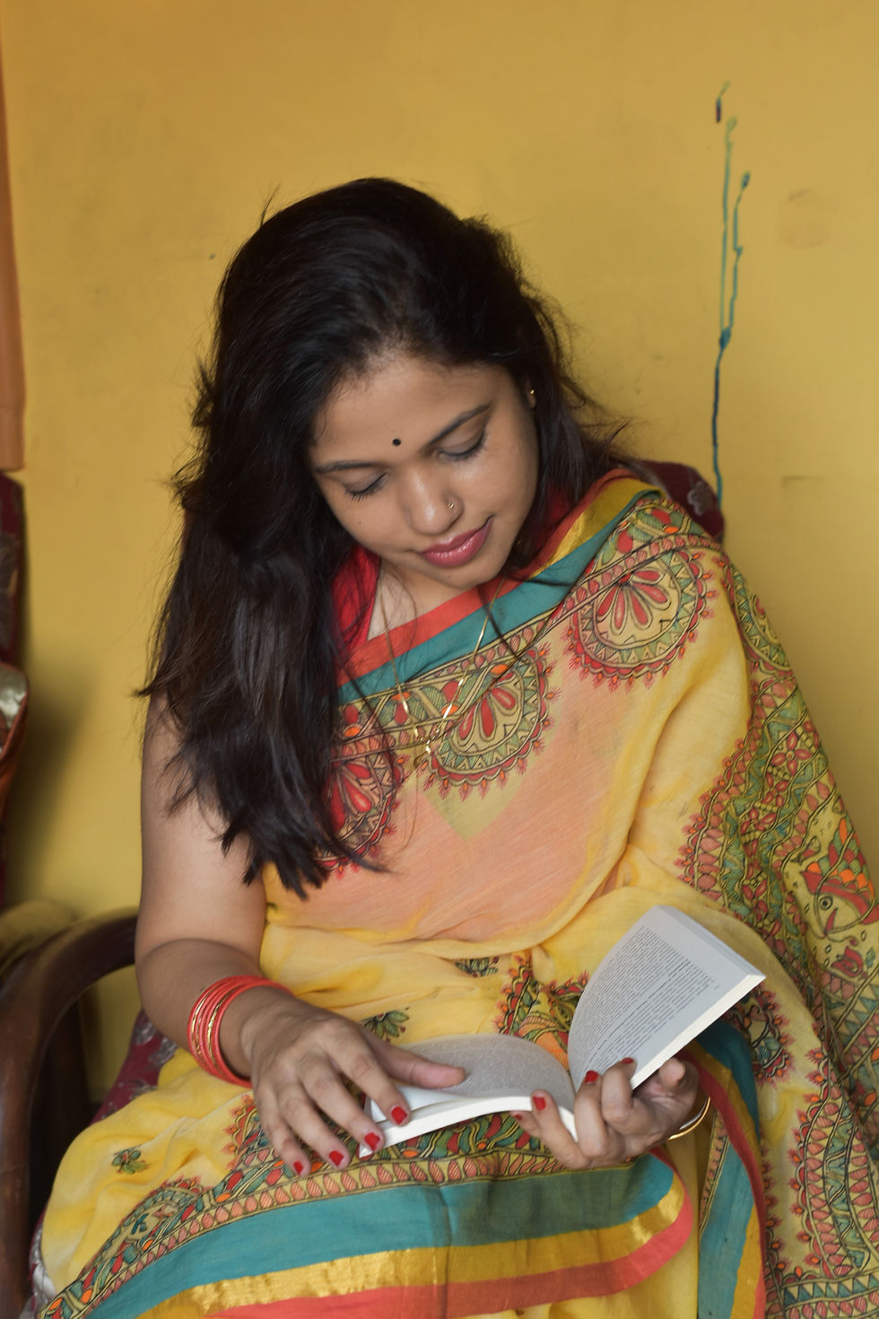 Thumbnail: Mithila ki Pehli Dhoop Handpainted Madhubani Mul Cotton Saree