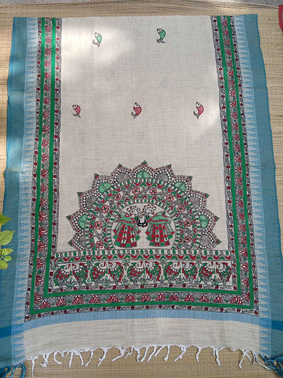 Thumbnail: Geetanjali Handpainted Madhubani khadi cotton Dupatta 