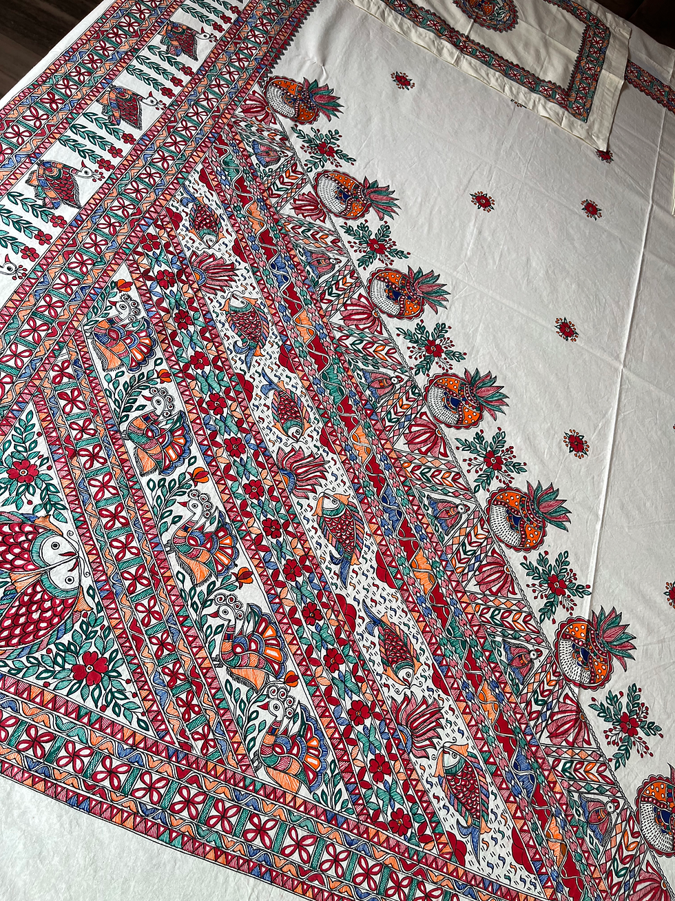 Thumbnail: Geetanjali Handpainted Madhubani cotton Bedsheet