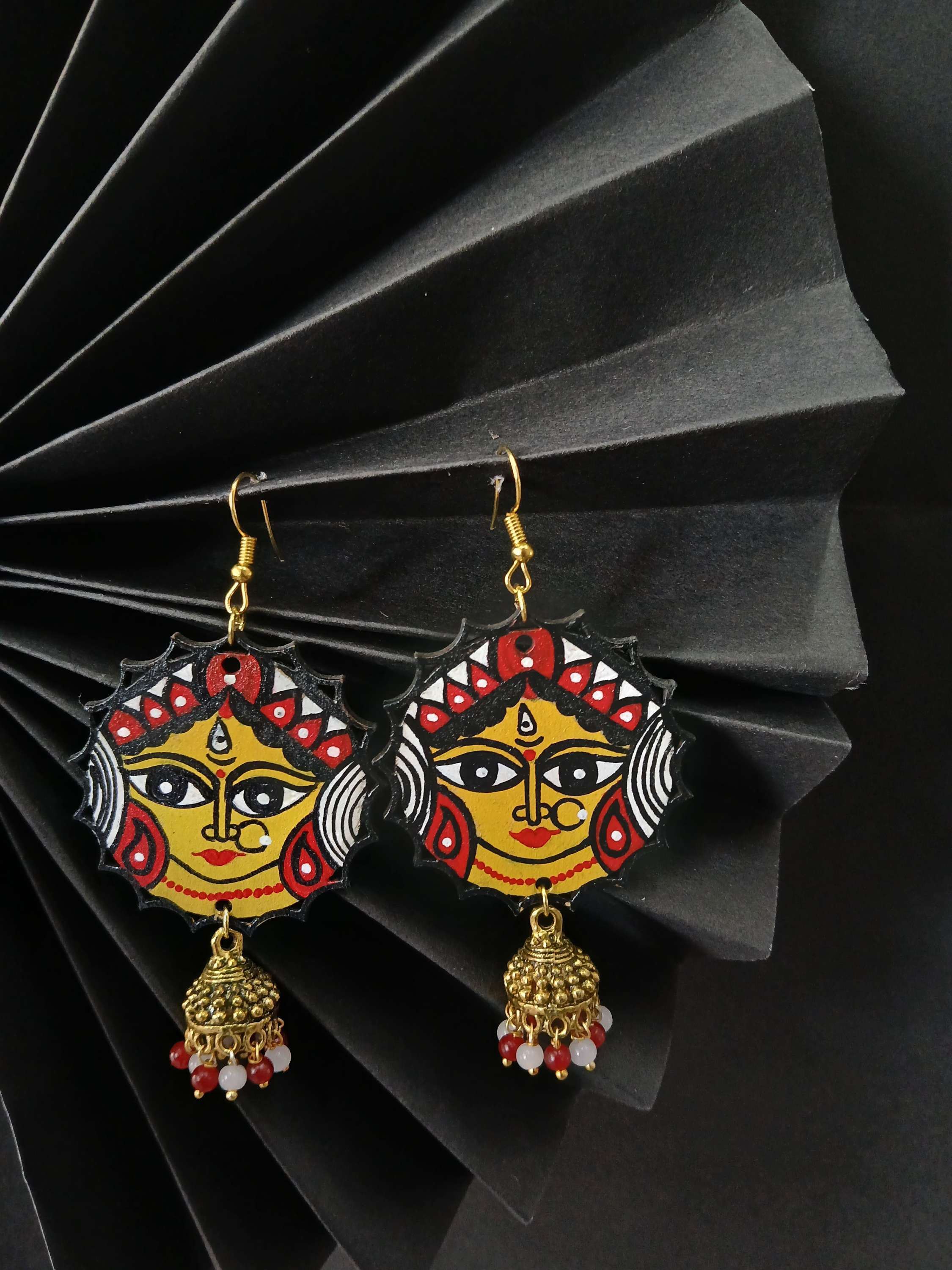 Geetanjali : Maa Durga face Handpainted Madhubani Earing