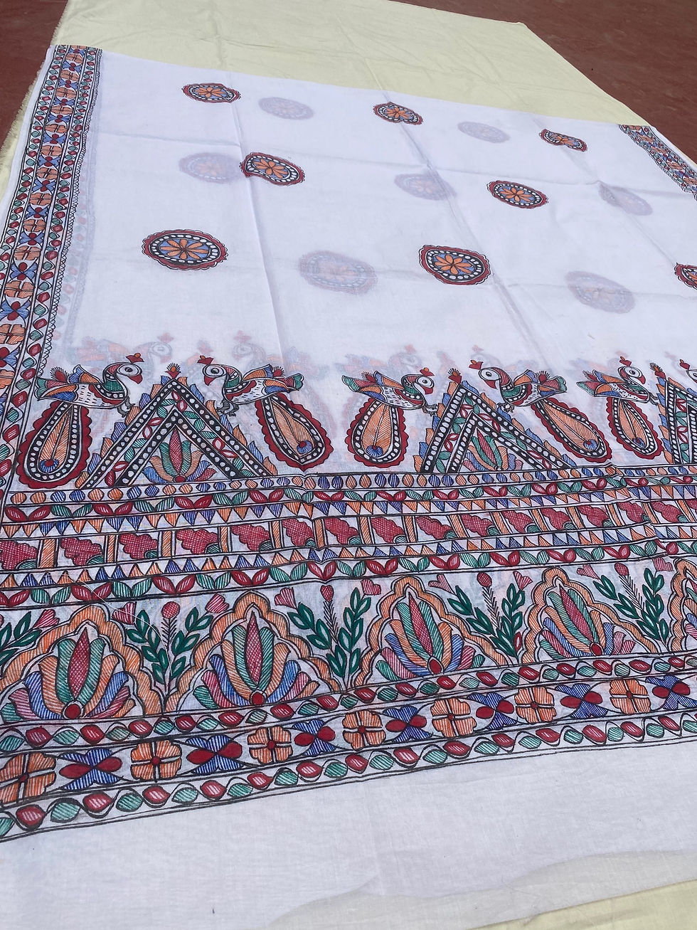 Geetanjali Madhubani Handpainted mul cotton dupatta