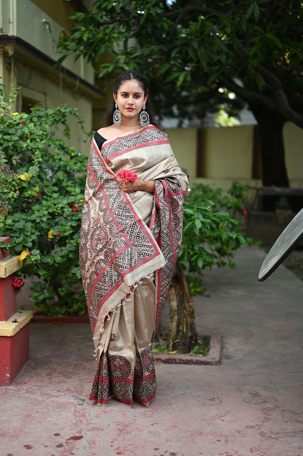 Thumbnail: 'Bhavprita' Handpainted Madhubani 'Machli Raas' Tussar Silk Saree