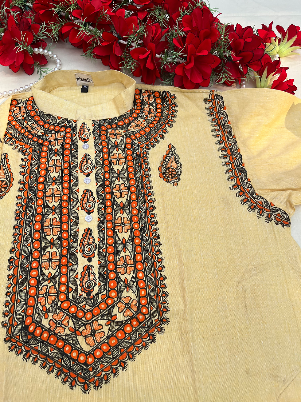 Thumbnail: Geetanjali Handpainted Madhubani Men's cotton kurta 