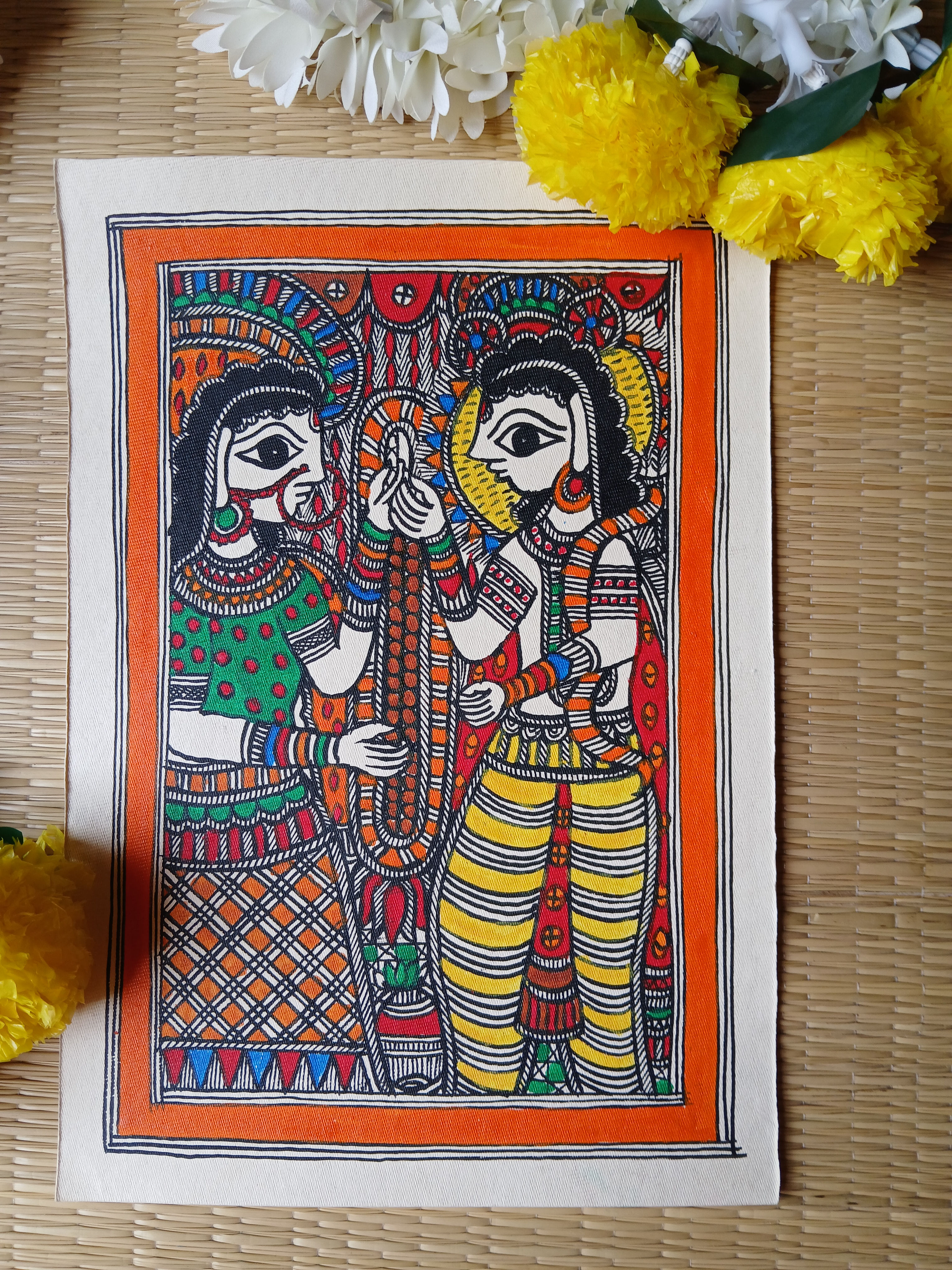 Geetanjali Handpainted Madhubani Wall Hanging with framed 