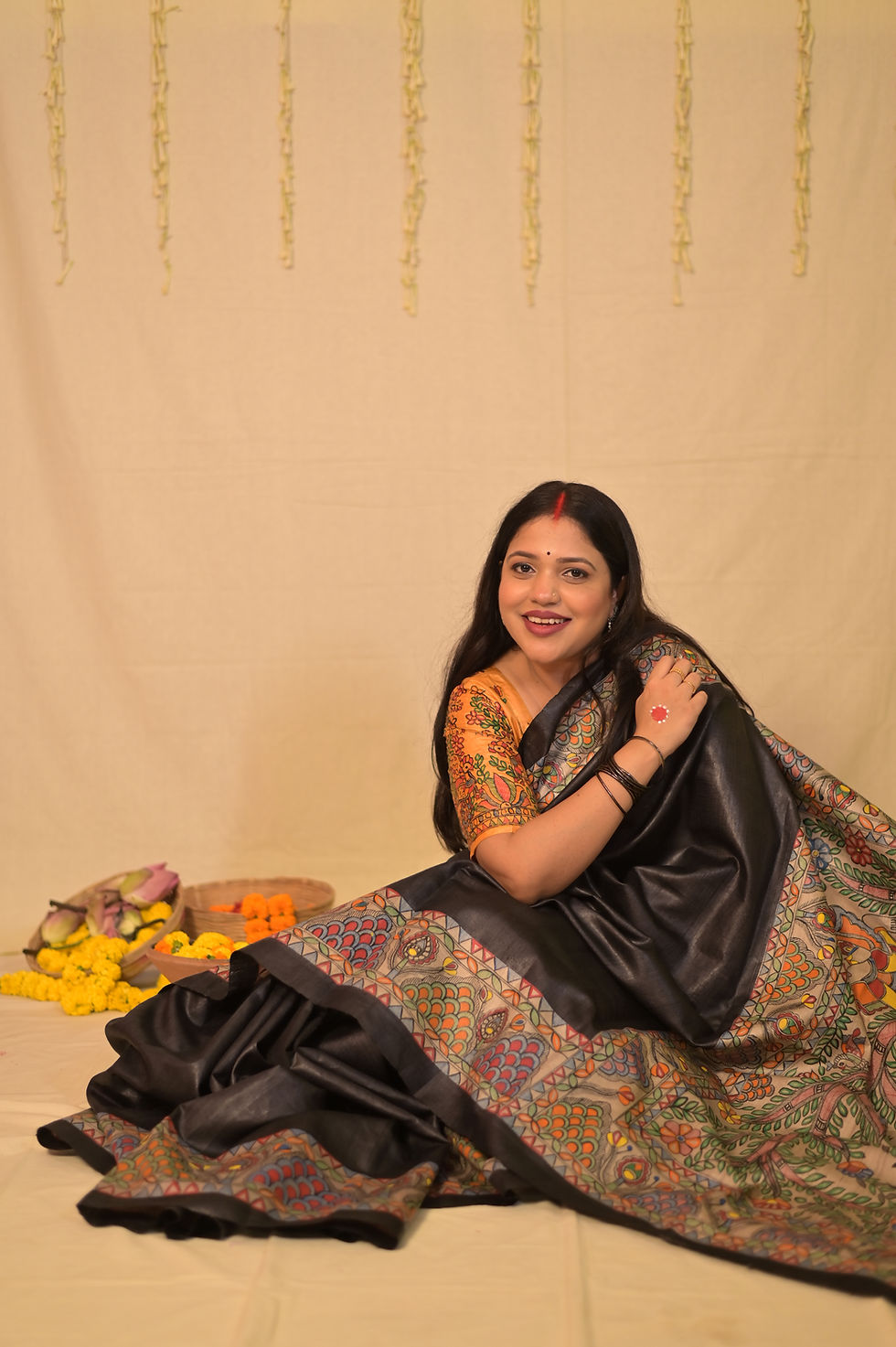 Thumbnail: Geetanjali ‘Ashok Vatika’ Madhubani Handpainted Tussar Silk Saree