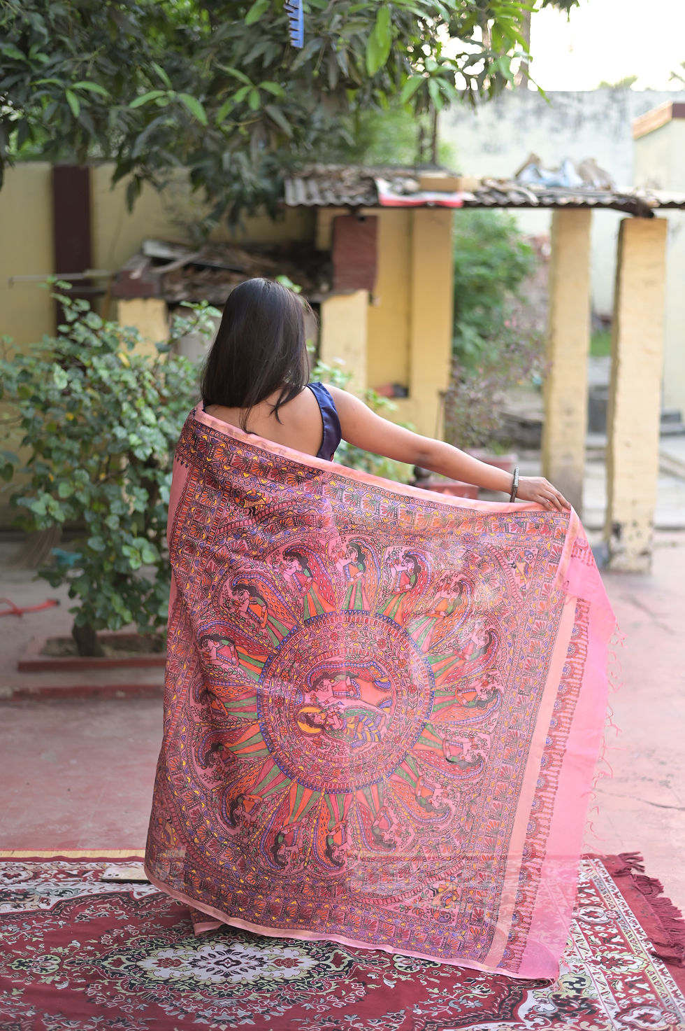 Thumbnail: Dhoop Chaav Raas Leela Handpainted Madhubani Chanderi Silk Saree