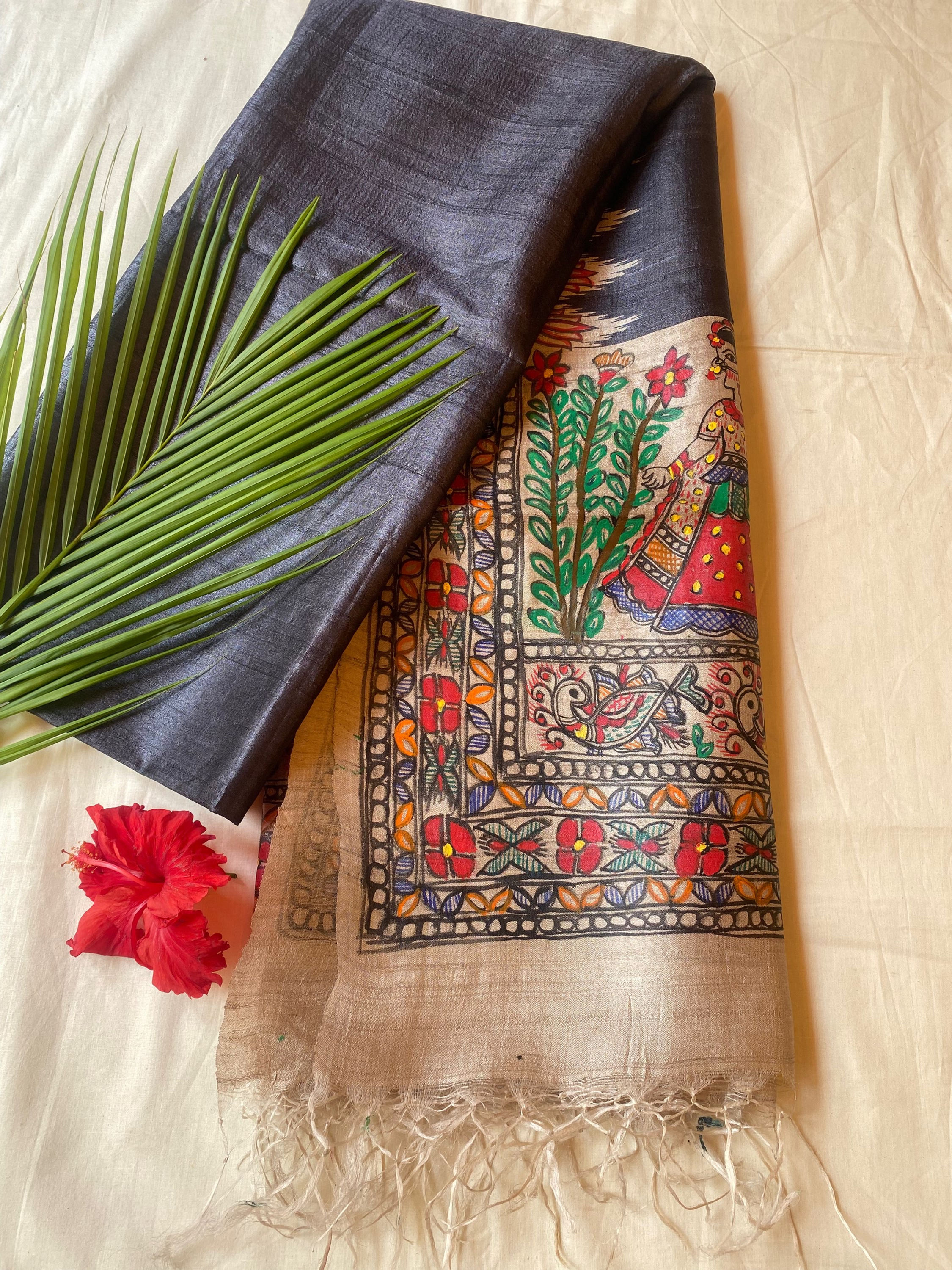 Geetanjali Handpainted Madhubani Tussar Silk Dupatta