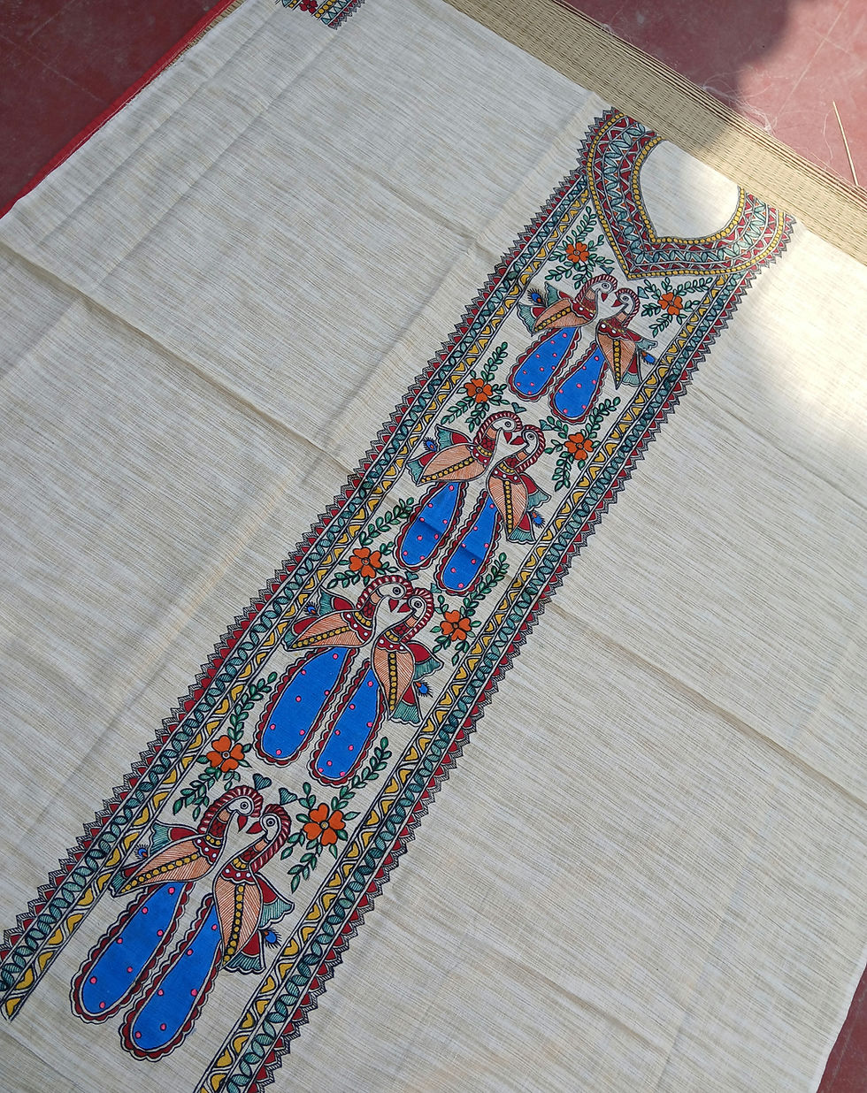 Thumbnail: Geetanjali Handpainted Madhubani khadi cotton suit set 