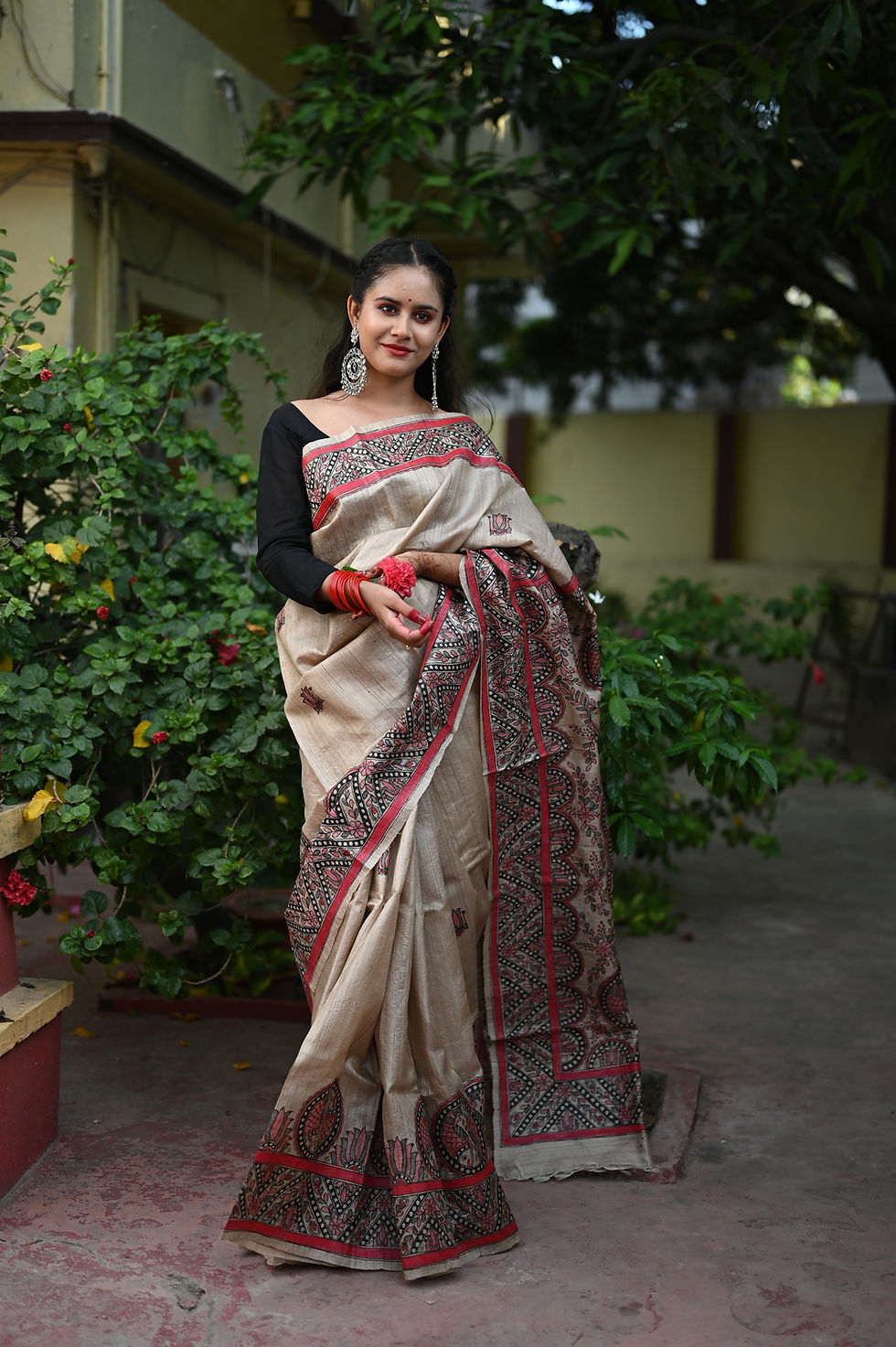 Thumbnail: 'Bhavprita' Handpainted Madhubani 'Machli Raas' Tussar Silk Saree